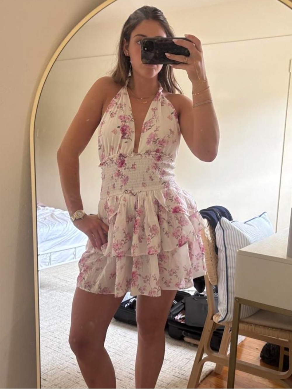 LoveShackFancy Deanna Halter Mini Dress (rare floral print) - size M
